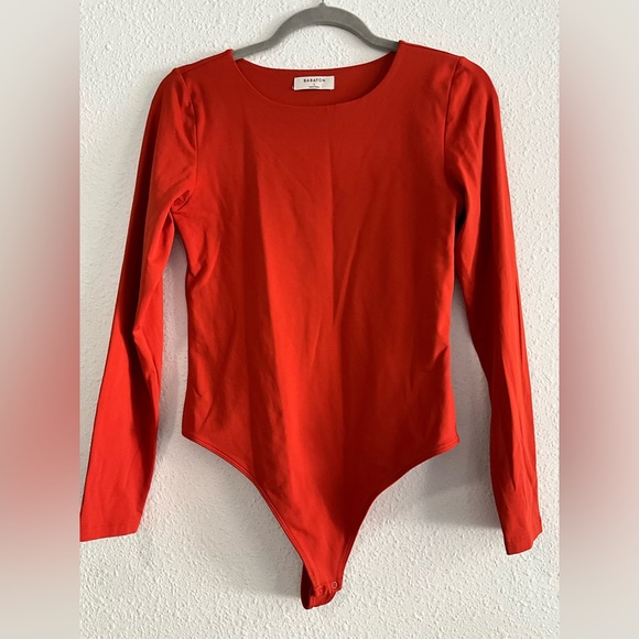 Aritzia Tops - Aritzia Babaton Skintight Crewneck Long Sleeve Bodysuit Orange Size
